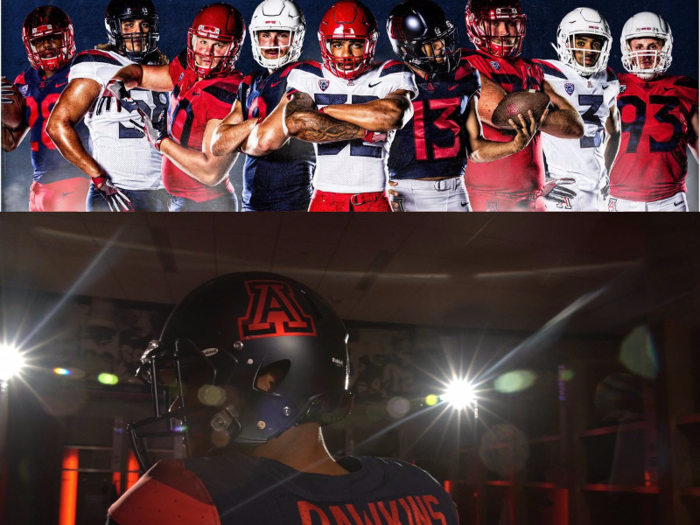 Arizona has a new set of uniforms, but they are still as wild and all over the place as before so it is hard to tell. Also, like many teams, they have new matte helmet, this one in blue.