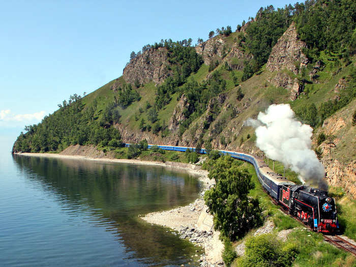 The Trans-Siberian Railway offers a 14-day excursion through Russia, from Vladivostok to Moscow, that passes by endless grasslands and Lake Baikal, the deepest lake on Earth.