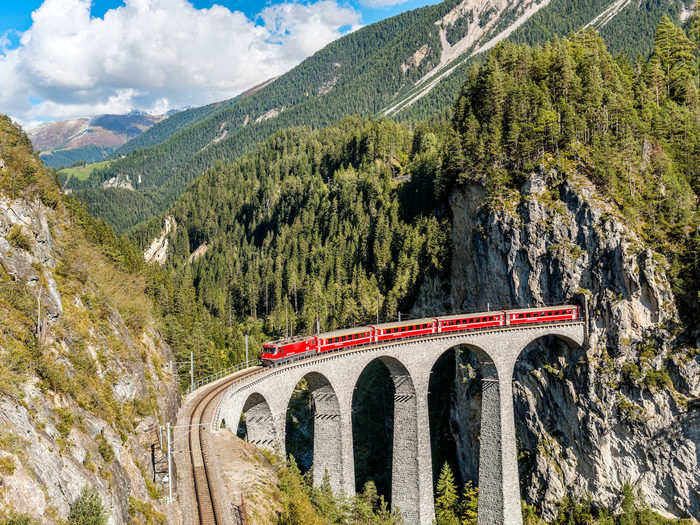 The Glacier Express connects two major mountain resorts in the Swiss Alps, giving riders a whirlwind tour of Switzerland