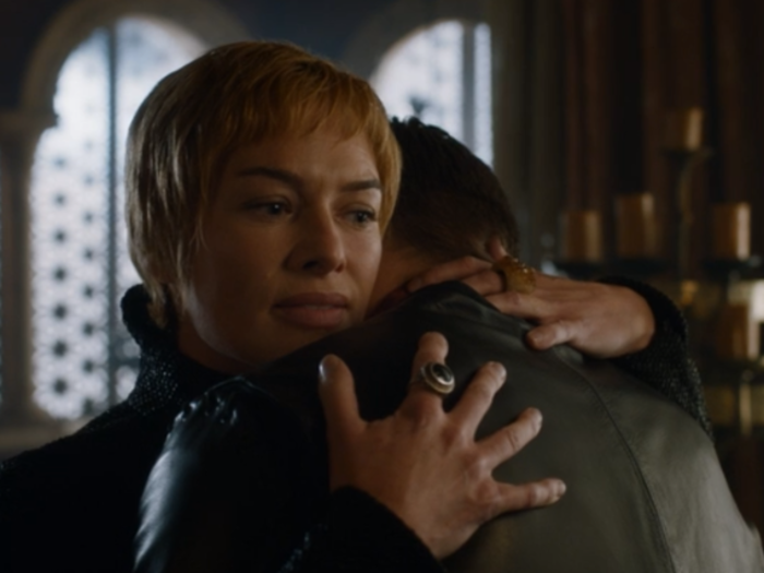 Cersei refuses to surrender to Daenerys, and tells Jaime she is pregnant before threatening him.