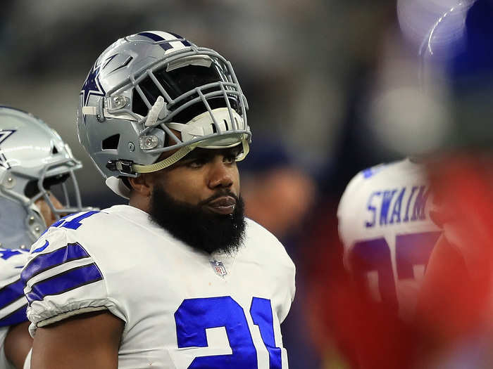 No suspension yet for Ezekiel Elliott, so he and his abs were dressed and played against the Giants on Sunday night.