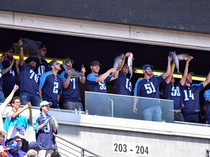 Members of the Nashville Predators were on hand to cheer on the Titans and they brought catfish with them.