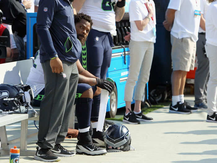 Michael Bennett sat during the anthem prior to the Seahawks game.