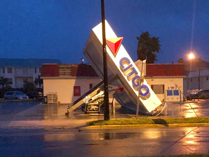 The storm assaulted this gas station in North Redington Beach.