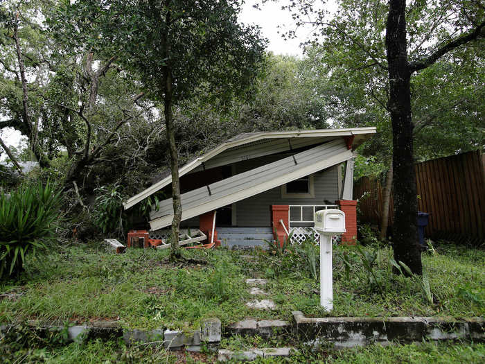 Some homes were almost completely smashed, like this one in Tampa.