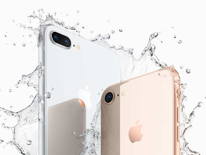 Like the iPhone 7, the new iPhone 8 and 8 Plus are waterproof. This photo is either an illustration of that, or these iPhones just got out of the shower.