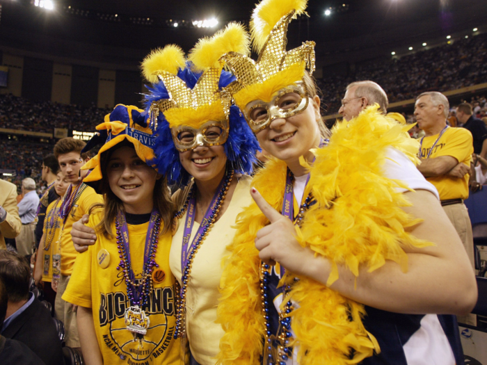 6. Marquette University — The love for basketball is strong at Marquette. Every game, students don blue and gold to cheer on the Golden Eagles in downtown Milwaukee.