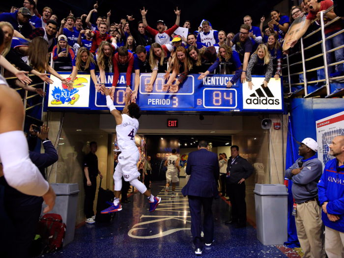 12. University of Kansas — Basketball at KU is a way of life. Jayhawk pride is such a tradition that many students even plan their social schedules around games.