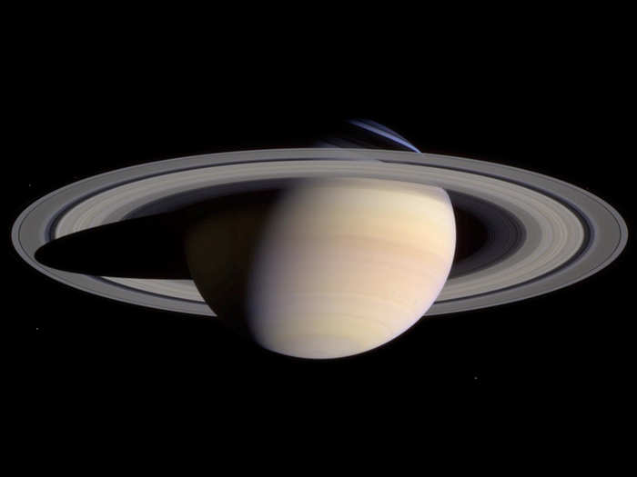 Here Saturn appears to float. In fact, the planet is so gaseous it