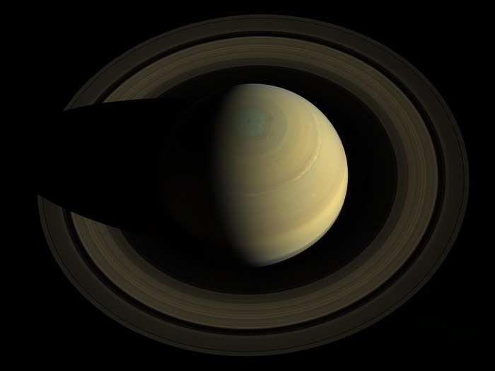 The book includes beautiful views of Saturn. This image shows the planet