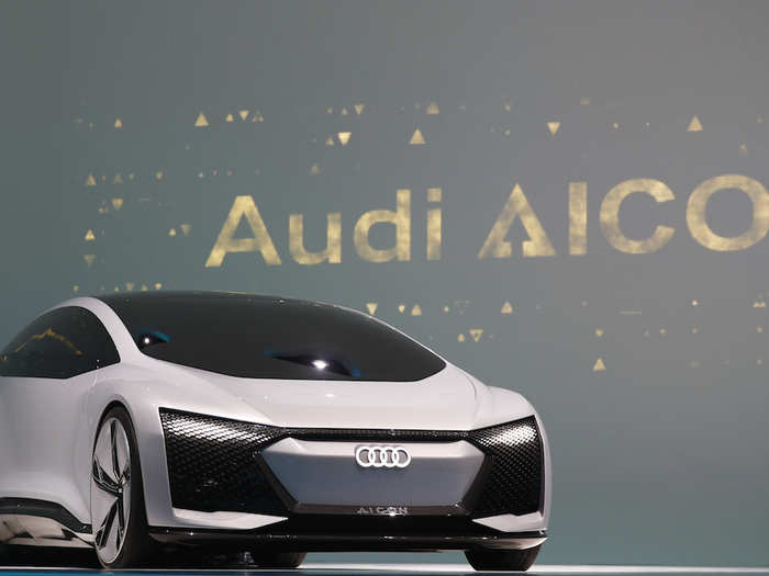 Audi unveiled an electric concept, the Aicon, that it says could drive 400 miles on a single charge. The Aicon also supports wireless charging and the battery can be charged to 80% capacity in 30 minutes, Audi says.