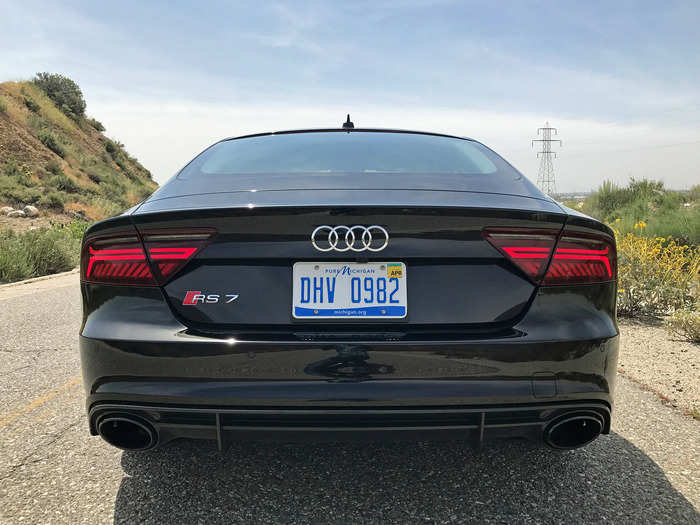 It scoots to 60 mph in 3.6 seconds, according to Audi. The 8-speed automatic transmission produces a distinct, guttural "burp" between shifts, which can be heard from the signature large, oval-shaped exhaust outlets typically seen on Audi RS models.