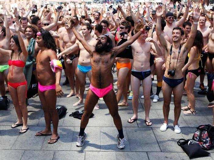 In Sydney, Australia, these people came together in their swimsuits in an attempt to break the Guinness World Record for the largest swimwear parade.