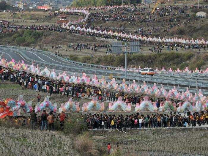 At 2,596 feet long, this dragon float made of paper, bamboo, and wood set the Guinness World Record in 2012 for being the longest parade float ever made. It was presented during the Lantern Festival in Gutian, China.