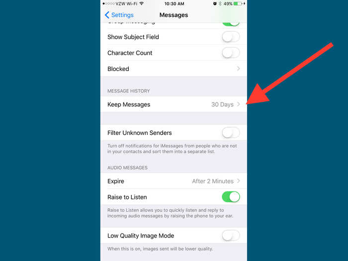 7. Make your iPhone delete messages automatically after 30 days.