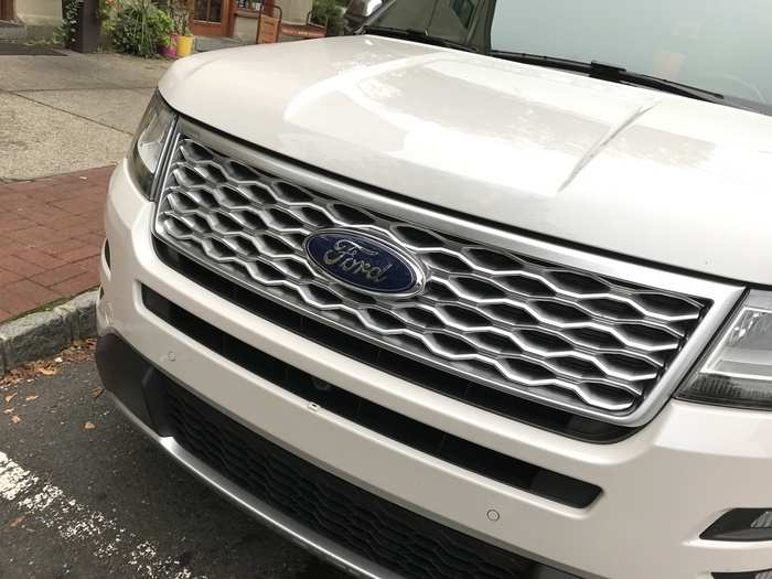 The Ford blue oval badge is pretty big, but the arrangement of elements is in proportion.