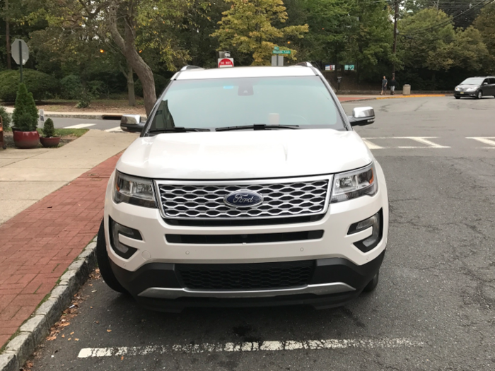 The 2017 Explorer arrived in "White Platinum" paint job, with a black leather interior.