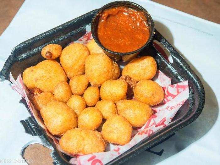 The fried cheddar bites soothed our nerves. Chunks of fried cheese can do wonders, and they