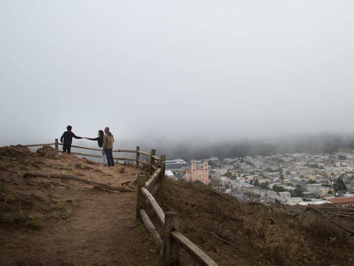 On clear days, you can supposedly see the Marin Headlands and the Golden Gate Bridge.