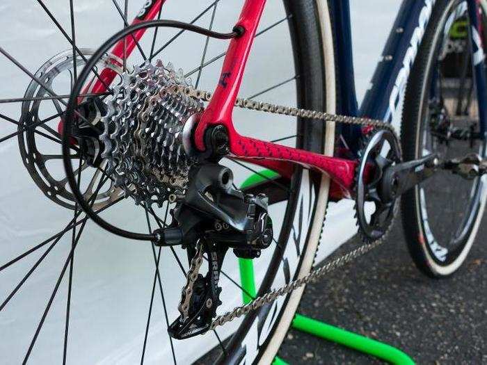 At Waterloo, Hyde had a SRAM Force 1 11-speed cassette, with cogs ranging from 11 to 28 teeth, and a SRAM Red chain.