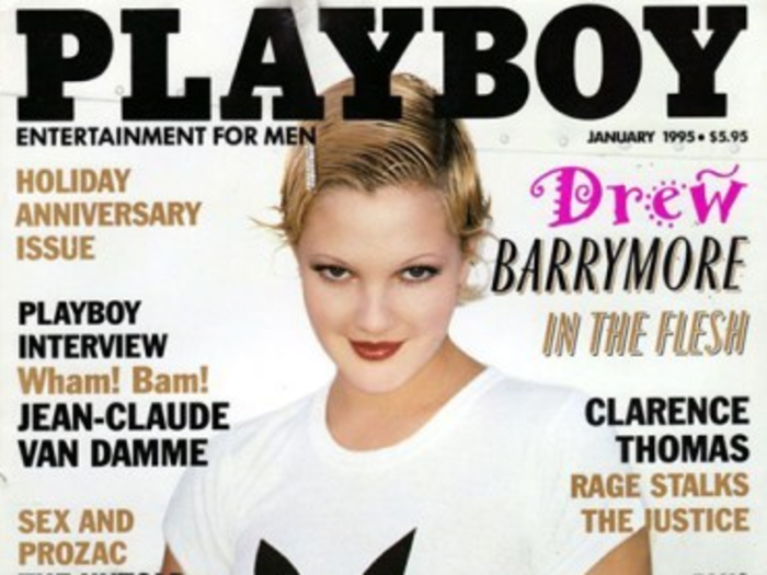 [10 covers] 1995: Drew Barrymore has appeared on the cover in ten countries, ranging from Japan to Russia. Her 1995 American cover shot came out the same year as her film "Batman Forever."