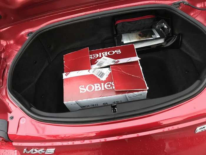 The trunk, as expected, can absorb a case of wine and little else. The Miata is optimized for driving fun and is perfect for weekend getaways, as long as you travel light.