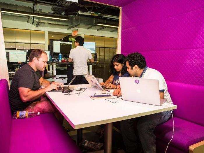 Booths offer a place for employees to collaborate and get away from their desks.