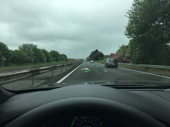 The next morning, we leave Brussels for the 200-mile drive to Paris. Check out the cool head-up display!