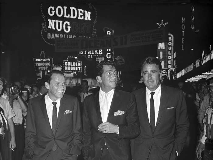 Frank Sinatra, Dean Martin, and Peter Lawford walked down Fremont Street for the premiere of the original "Ocean