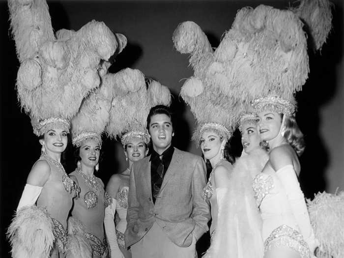 Elvis Presley and a number of showgirls performed at the Riviera Hotel in 1956.