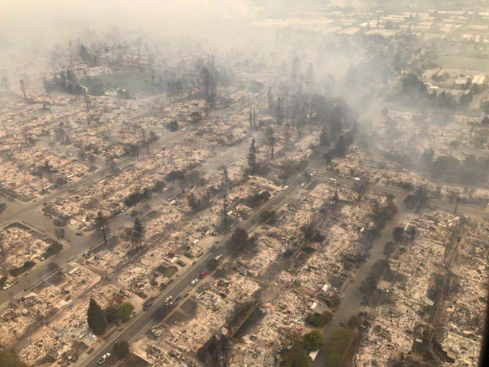 An aerial photo taken on Monday shows the devastation left behind.