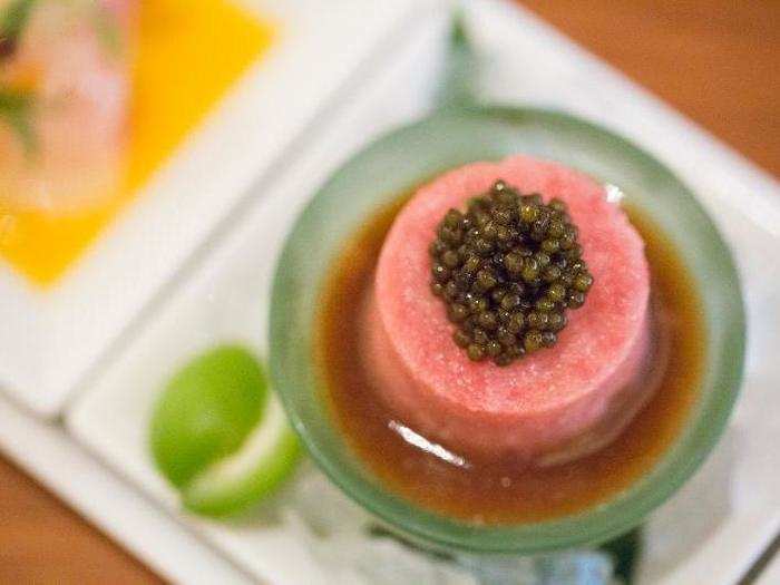 The bluefin and yellowfin toro tartare with caviar is made with the flavorful bits of tuna that don