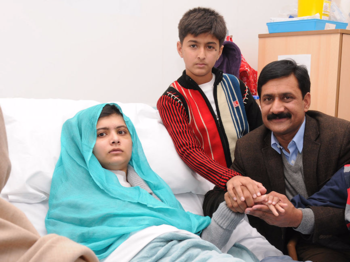 In 2012, Malala was 14 when she was shot by a member of the Taliban. A bullet narrowly missed her brain.