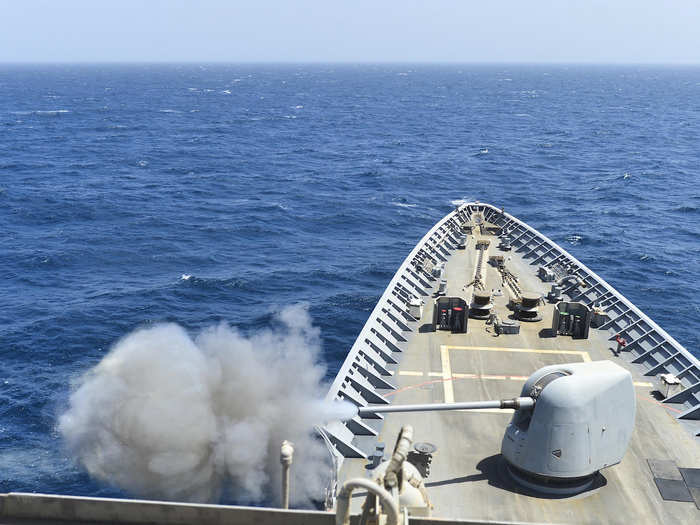 It also has the MK-45 5-inch/.54-caliber lightweight gun, which is designed to hit surface and air targets and provide naval surface-fire support for expeditionary operations.