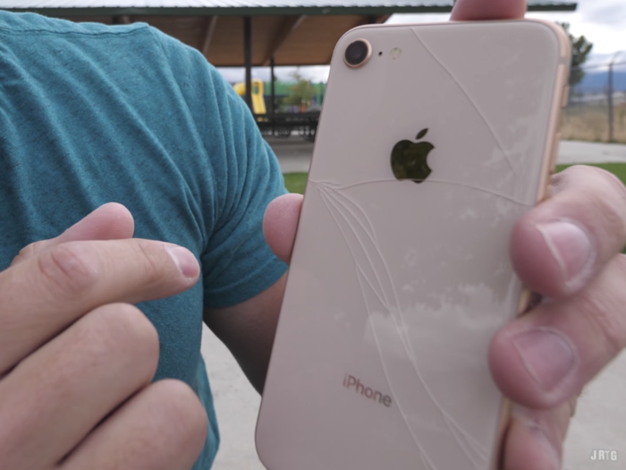 A fourth drop from about head height onto the iPhone 8