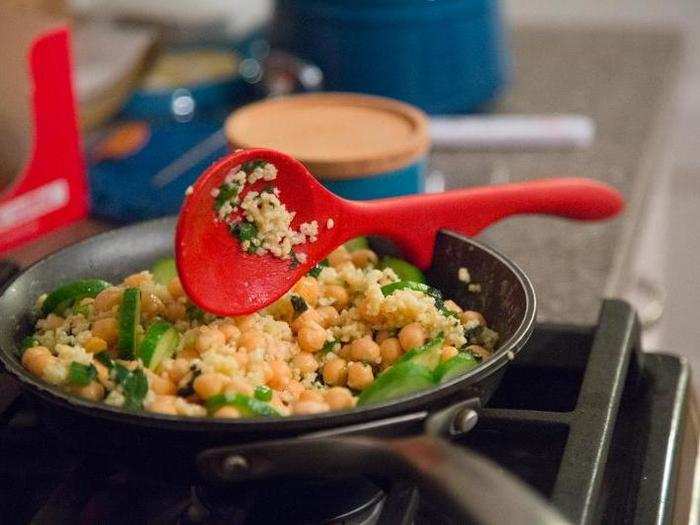 Then I prepared the Greek tabbouleh. The whole grain millet took at least a half hour to cook, and I continuously added water so it wouldn