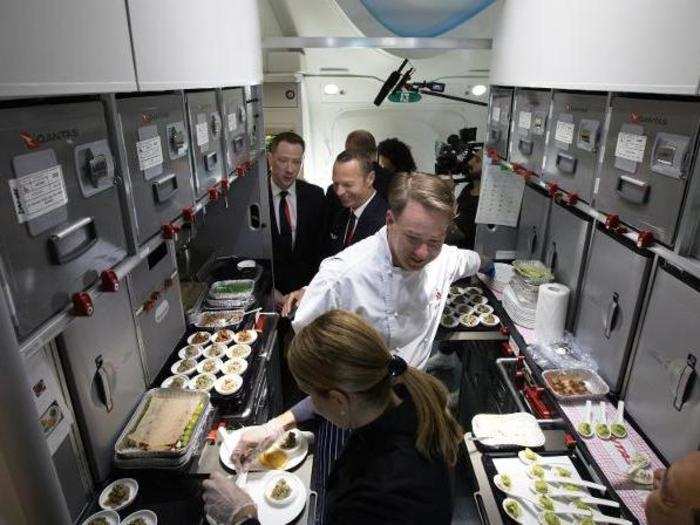 Time for meal service with the crew from Rockpool; celebrity chef and Qantas food guru Neil Perry