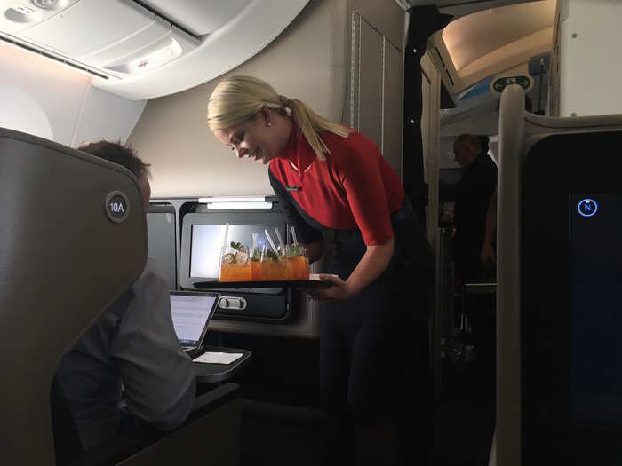 Shortly after takeoff, drink service begins. For the delivery flight, Qantas came up with special called, you guessed it, Great Southern Land.