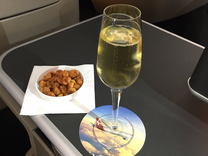 Roasted macadamia nuts and Champagne, it