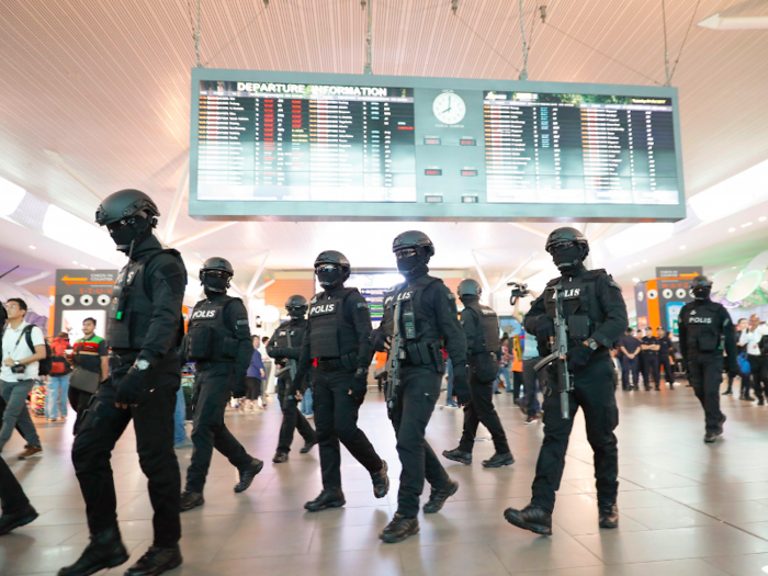 Armed police were everywhere in the airport.