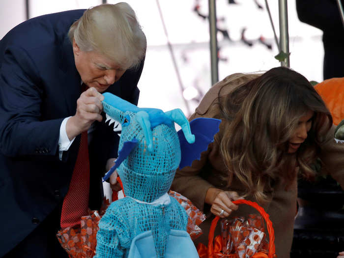 Trump and Melania spoke at length with several of the children about their costumes.