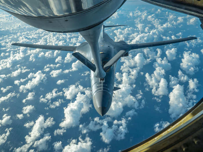 The 2,100-mile flight from Guam to North Korea would take about 10 hours, and therefore the bombers would need to be refueled from KC-135s, as seen below.