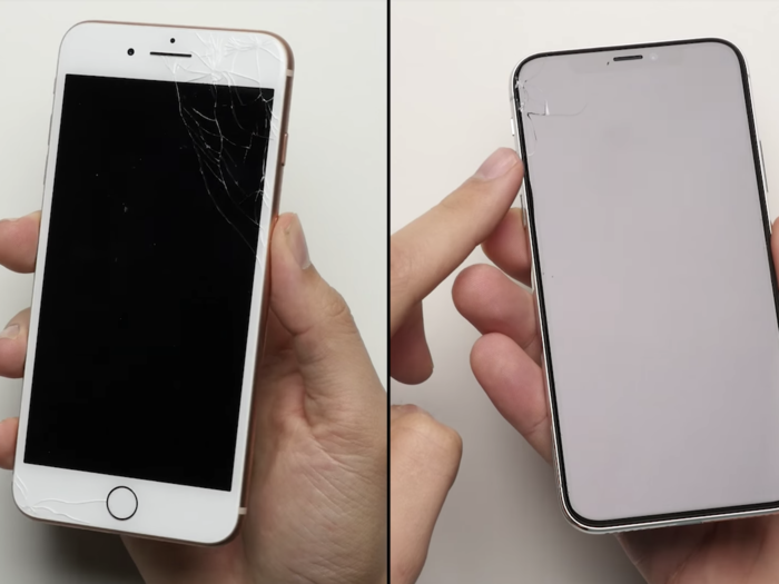 Dropped directly on its front from waist-height, the iPhone X screen gets more significant damage.