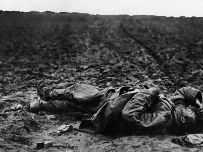 Here a wounded Austrian soldier lies alone in an unknown battlefield.