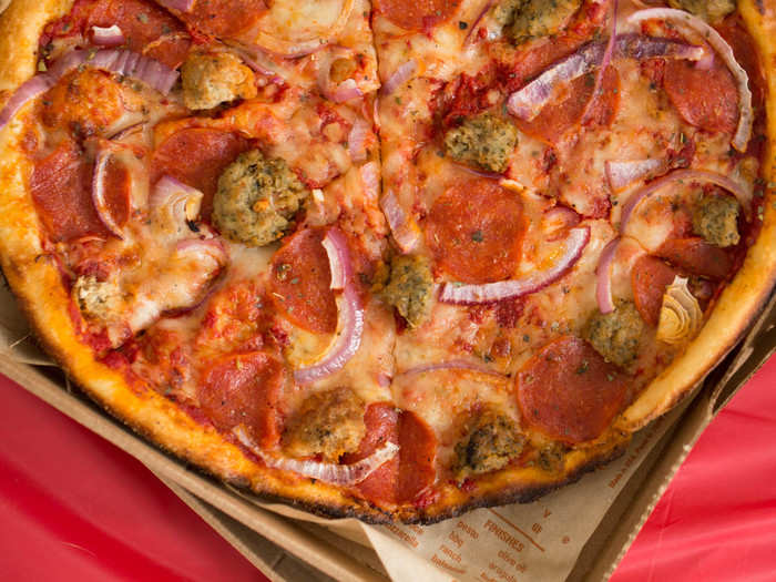 I wondered if the "meat eater" from Blaze Pizza could make a comeback in the second half. It was the only pie to feature red onions, which I like, and meatball instead of sausage.