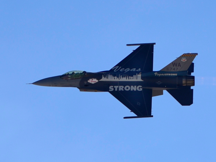 Nellis servicemen customized several aircraft, including this F-16 Fighting Falcon, to display the base