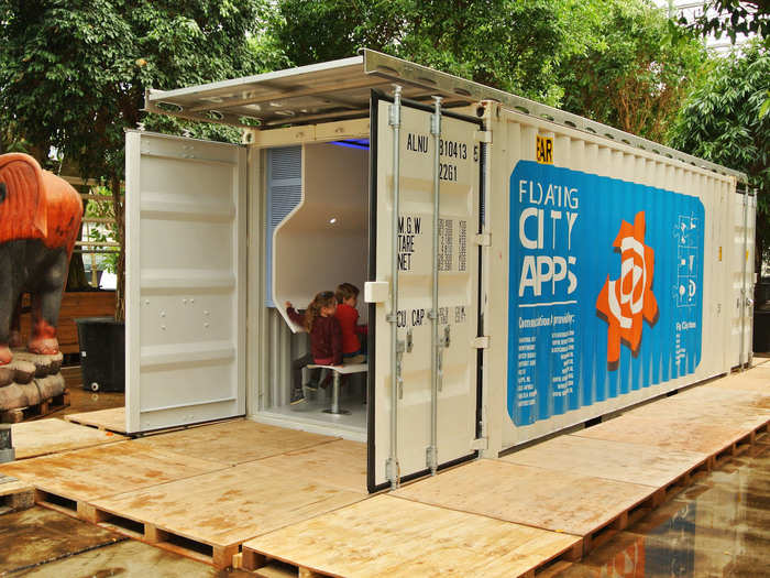 Waterstudio will soon premiere five City Apps in Korail, a low-income community in Dhaka, Bangladesh. They are portable and can move to different neighborhoods.