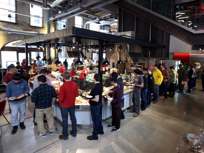 Googlers get free meals and snacks in the office, which one Glassdoor reviewer called "varied and delicious." Reviewers called the food "healthy," "tasty," and even "on par with any of the top restaurants in NYC."