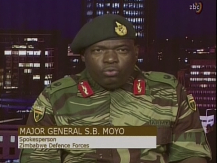 A military spokesperson addressed the country on Wednesday, November 15, over the state-run Zimbabwean Broadcasting Corporation channel. Major General S.B. Moyo denied the military action was a coup and said the safety of Mugabe and his family was "guaranteed."