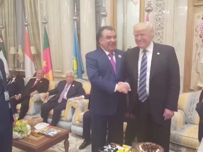 In May, Trump did something similar when meeting President Emomali Rahmon of Tajikistan while on a trip to Saudi Arabia. Watch Trump